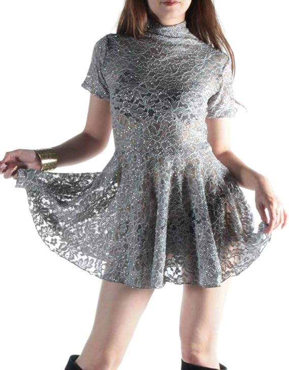 Amazon 総レースフレアミニワンピース 2238op グレー ワンピース チュニック 通販