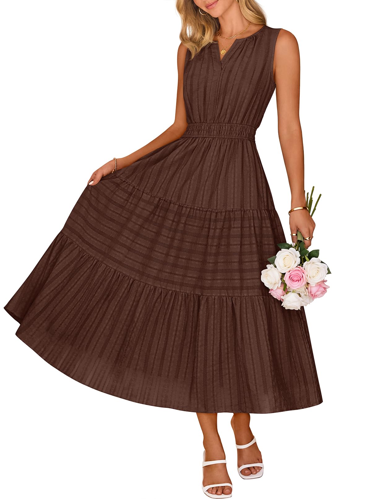 Condition photo showing New/Like New for merokeety womens summer casual midi maxi dress 2026 beach vacation sleeveless boho v neck cotton mod