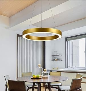 LCTCXD LED runde goldene Leuchte Decke Moderne einfache Ring Acryl Lampshade Deckenleuchte Esszimmer Wohnzimmer Schlafzimmer Büro Hanging Islandbeleuchtung Hängefern
