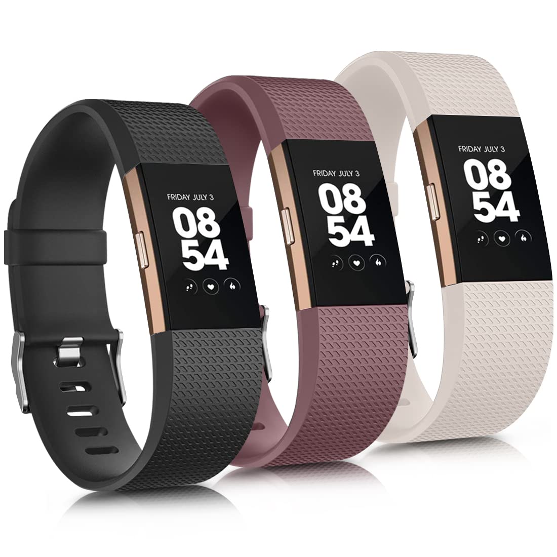 AK Compatible For Fitbi t Charge 2 straps for Women Men,3 Pack Replacement strap for Fitb it charge 2 strap, Adjustable Sport Wristbands for Fit bit Charge 2 HR (Small, Black/Violet Smoke/Starlight)