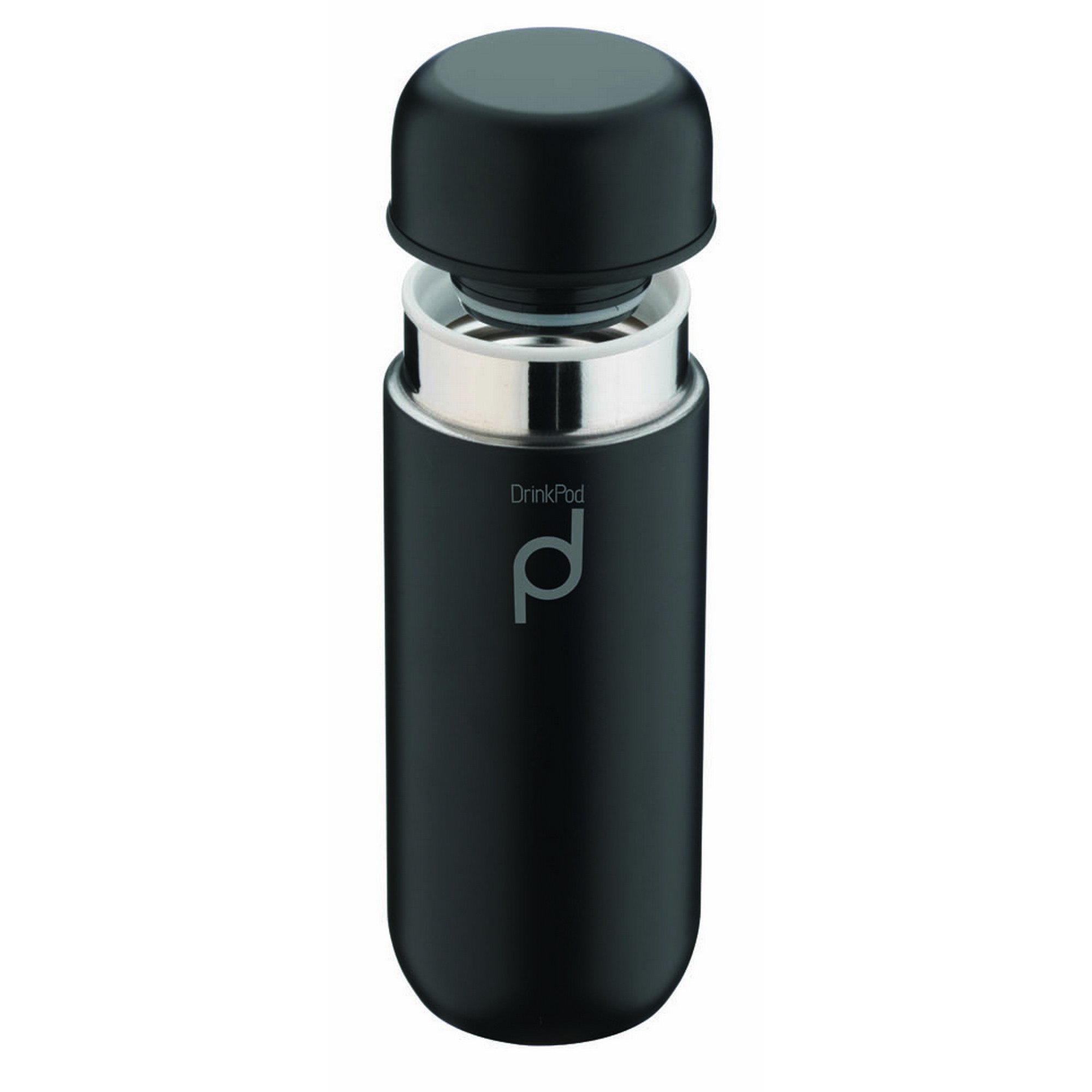 Drink Pod Vacuum Insulated Flask, Stainless Steel, Black, 200ml