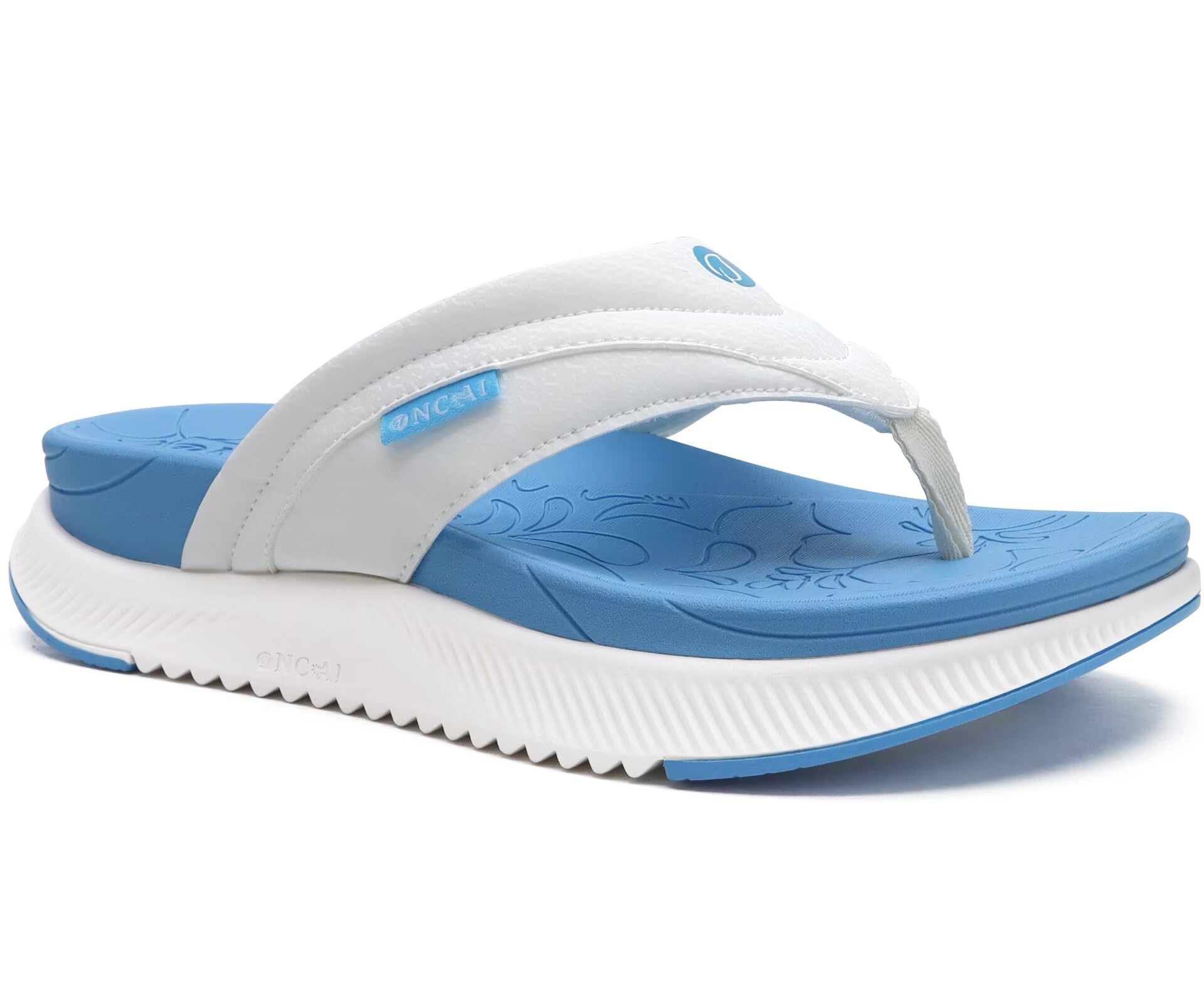 Photo 1 of ONCAI Orthopedic Flip Flops Women with Arch Support Ladies Orthotic Recovery Sandals Comfortable Plantar Fasciitis Slip On Walking Sandal for Womans Indoor Outdoot Casual Summer BlueWhite Size 8.5