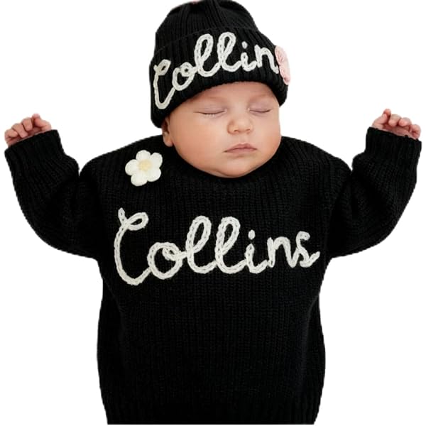 Pull en tricot pour bébé brodé personnalisé avec nom, monogramme personnalisé pour enfants, pull à manches longues pour garçons et filles, Broderie à l'arrière