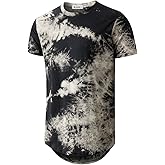 KLIEGOU Mens Hip Hop Tie-Dyed Hipster Curve Hem T Shirt