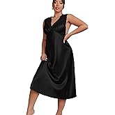 WDIRARA Women's Plus Size Nightgowns Satin Sleepwear Sleeveless V Neck Nightdress