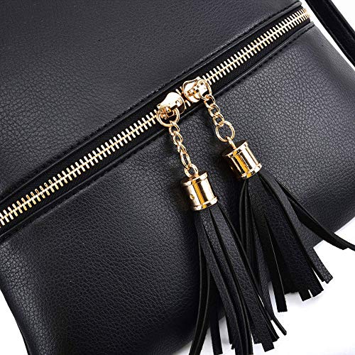 GLITZALL Lightweight Medium Crossbody Bag with Tassel and Zipper Pocket (Black)