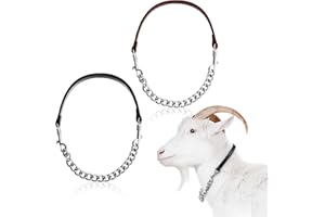 Misdary 2 Pcs Goat Show Collar Adjustable Iron Goat Chain Halter 14''-24'' Long for Sheep Horse Dog Cow Calf Farm Animal Supplies Accessories Animal Lovers Gift (14'',Black,Brown)