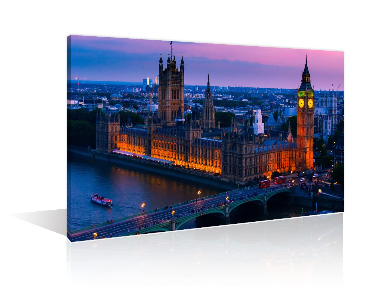 TISHIRON London United Kingdom Canvas Wall Art London Evening Cityscape Wall Decorations for Living Room Westminster Palace Big Ben Thames River Home Decor Artwork Framed Ready to Hang (16" Wx 24" H)