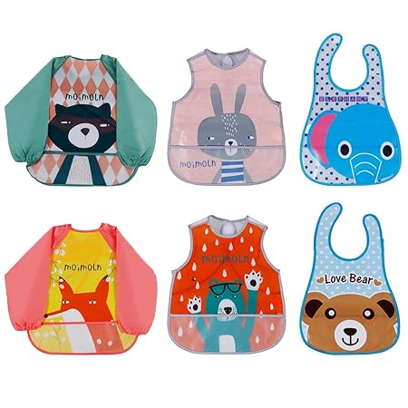 Lictin 6 Pack Lätzchen und Lätzchen Set EVA Wasserdichtes Unisex Baby Lätzchen für Kinder von 6 Monate bis 3 Jahre alt