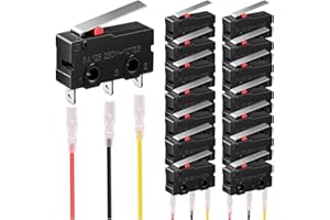 MKBKLLJY 15Pcs Mini Micro Limit Switch 5A 125 250V AC SPDT 1NO 1NC Momentary 16mm/0.63inch Very Long Straight Hinge Lever Arm Switch Snap Action Button Type 3 Pins SPDT with 45Pcs Terminal Wires