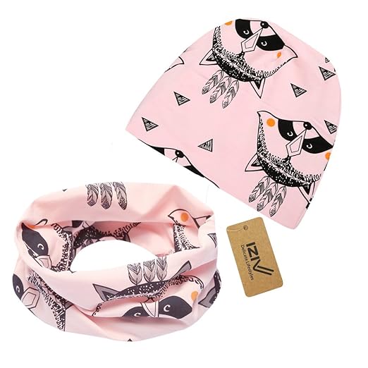 iZiv Babybekleidung Schals Niedliche Baby Kleinkind Kinder Cartoon drucken Hut Kappe Mütze + Schal Warp Set für 0-2 Jahre (Ro