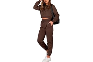 BTFBM Women 2 Piece Outfits Long Sleeve Crop Top Pullover Drawstring Pant Jogger Set Casual Sweatsuits Tracksuit Pockets