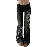 Women Y2k Bootcut Jeans Wide Leg Flared Denim Pants Low Rise Stretch Bell Bottom Baggy Trousers