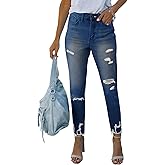 PerZeal Women's Skinny Ripped Trendy Jeans Mid Waisted Destroyed Denim Pants with Frayed Hem (Pack of 2)