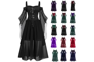 HINVHAI Gothic Lace Dress for Women With Bell Sleeve and Corset - Vintage Halloween Dress