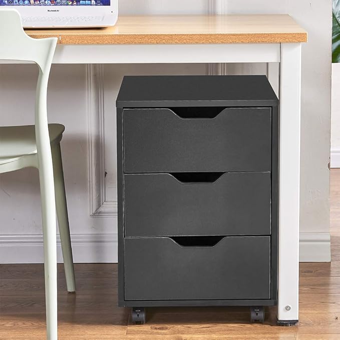 Black Sanery Modern File Cabinet Wooden Movable Filing Storage Unit With 3 Drawers Under Desk For Home Office Apartment Dormitory Mobile File Cabinets Home Office Furniture