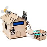 KEYESTUDIO Microbit V2 Smart Home Kit for Coding Projects (Includes Microbit V2 Board), microbit House Starter Kit with Wood Building Home Material Pack for 15+