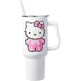 Silver Buffalo Sanrio Hello Kitty Halloween Spooky Skeleton Costume Double Walled Stainless Steel Tumbler with Handle and Straw, Fits in Standard Cup Holder, 40 Ounces