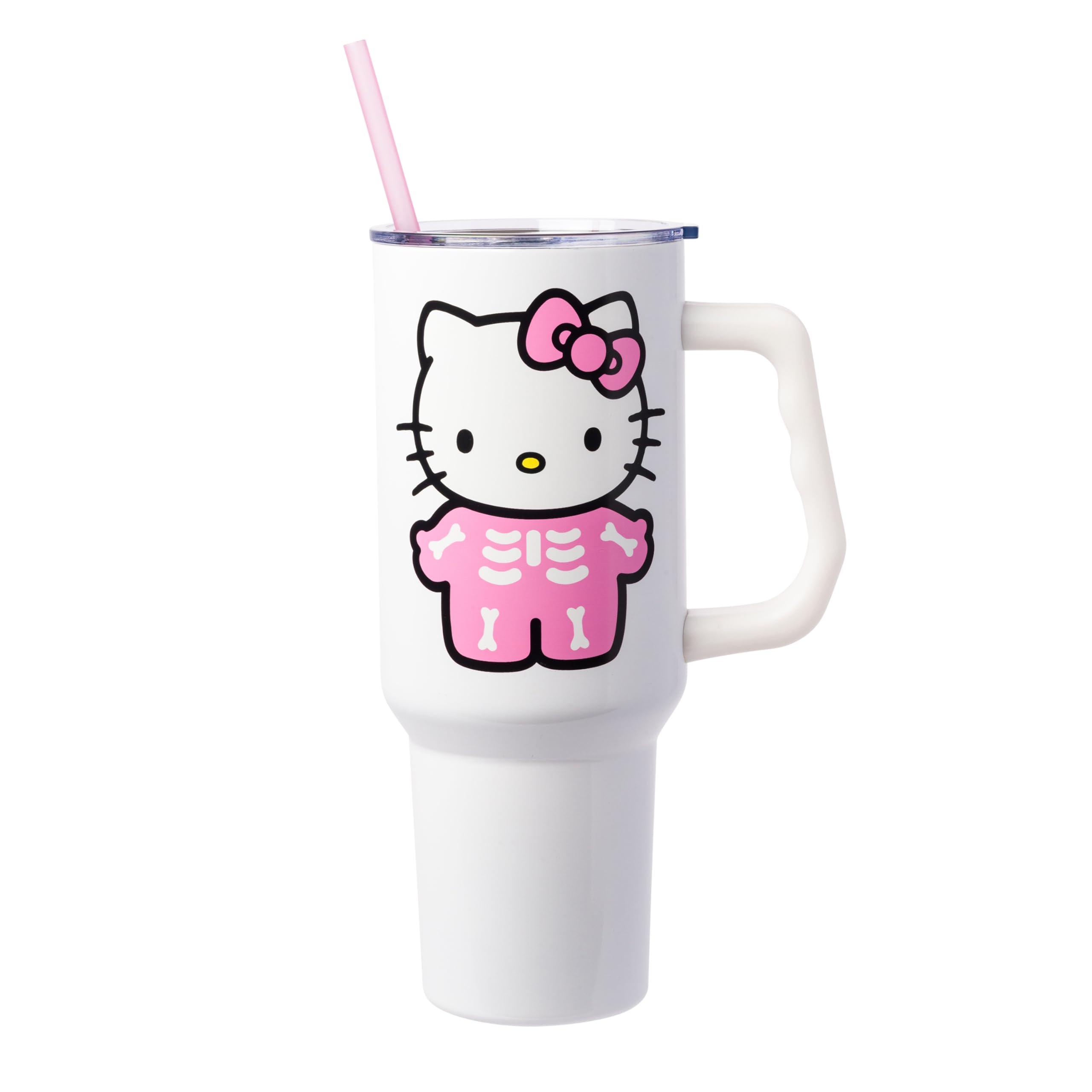 Silver Buffalo Sanrio Hello Kitty Halloween Spooky Skeleton Costume Stainless Steel Tumbler with Handle and Straw, Fits in Standard Cup Holder, 40 Ounces (Pack of 12) Image