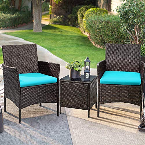 Devoko Patio Porch Furniture Sets 3 Pieces PE Rattan Wicker Chairs with