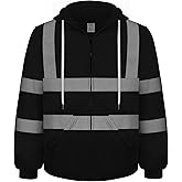 TCCFCCT Hi Vis Hoodies for Men Women Class 3 Safety Jacket Reflective with Zipper, High Visibility Hoodie for Men Construction, Surveyors, Durable & Dirt-resistant Part, Black XL