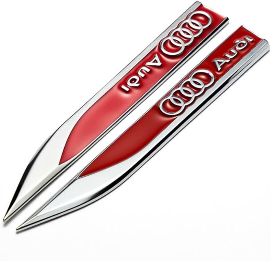 Wallner 1 Pair metal 3D refitted vehicle car marks Emblem Badge Decal Auto Door Fender Side sticker For Audi (Red)