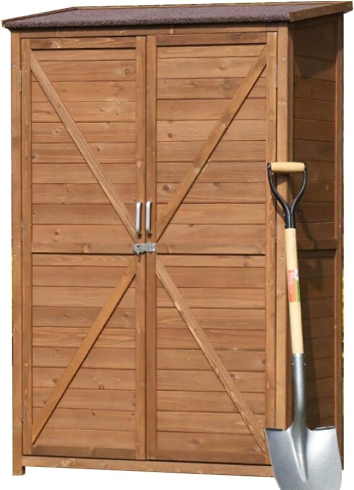 BESTSOON Outdoor Locker for Garden Furniture Outdoor Wooden Tool Shed Storage Cabinet 2-Door Sun And Waterproof Tilt Roof For Balcony Garden Patio (Color : Coffee, Size : 100x60x160cm)
