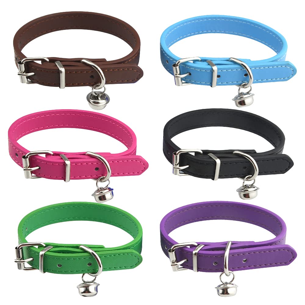 BGTXINGI 6Pcs Leather Pet Collars with Bell Adjustable 20-28cm Soft Identification Leather Cat Collar for Puppy Kittens Cats