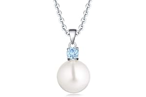 JO WISDOM Pearl Necklace,925 Sterling Silver Cubic Zirconia 10mm Freshwater Cultured Pearl Pendant Necklace,Jewelry for Women