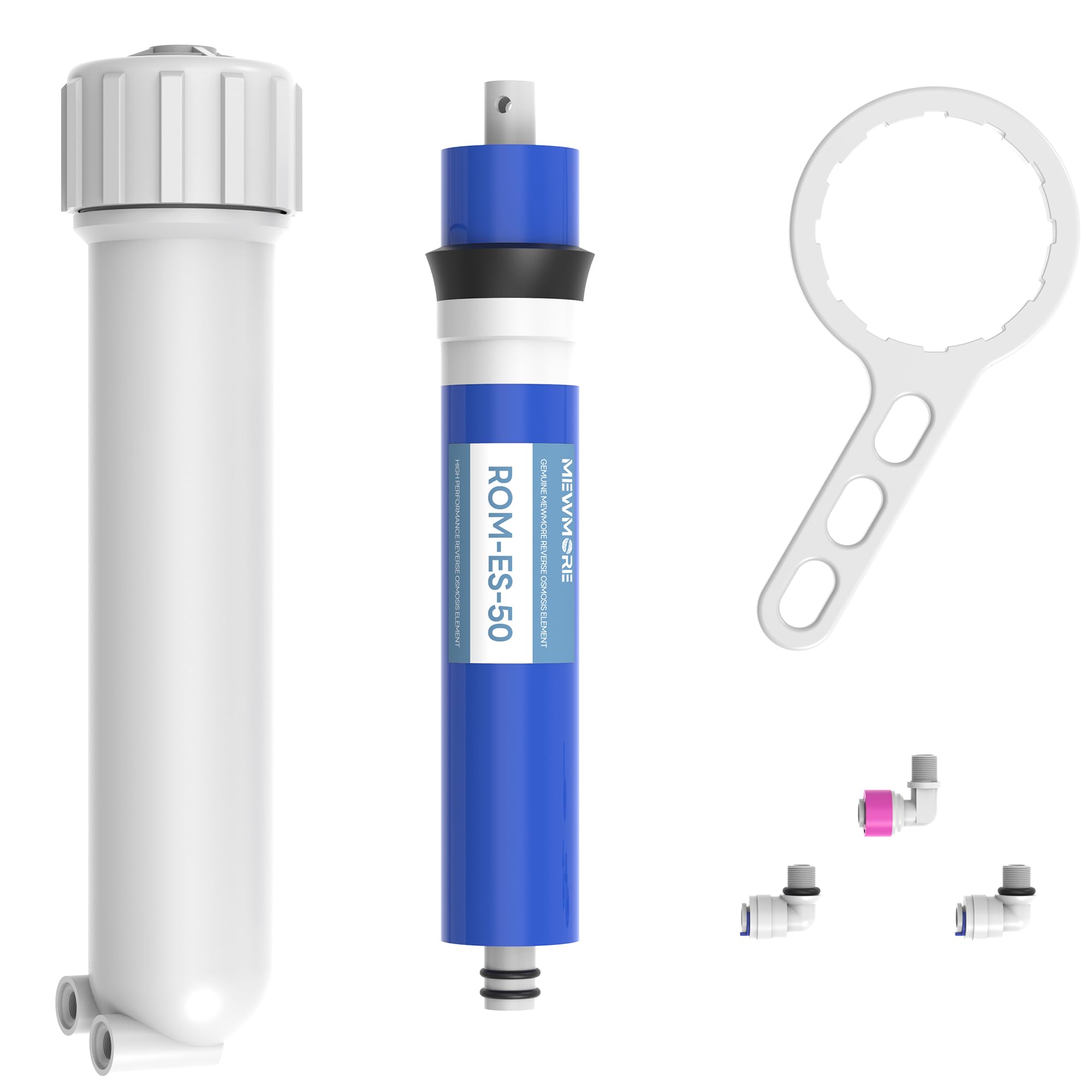 Photo 1 of MewMore 50 GPD RO Membrane Filter with Housing, Replacement Reverse Osmosis Membrane Fit Home Under Sink RO Drinking Water Filter Purifier Filtration System with Wrench, 1/4" Fitting, Check Valve