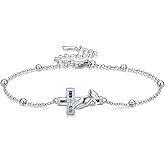 Praying Hands Bracelet 925 Sterling Silver Abalone Cross Serenity Prayer Link Bracelet Religious Jewelry Gifts for Women Men