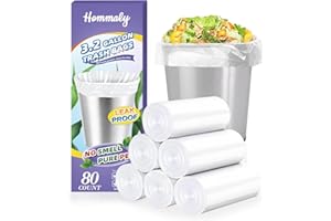 HOMMALY 3 Gallon 80pcs Small Clear Trash Bags(Fit 2.6-3.2 Gal) Plastic Strong Clear Garbage Bags,Bathroom Trash Can Bin Liners,Waste Basket Liner,Fit 10-13 Liter, 2 Gallon,2.5-2.6 Gallon,3.2Gallon(3-Clear80)