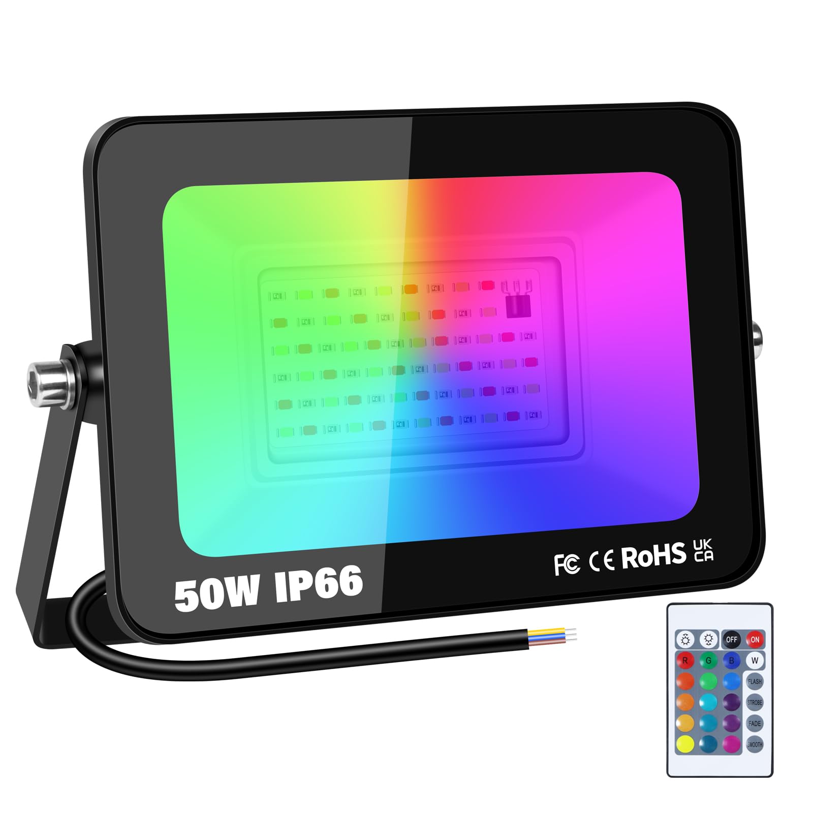 RIGIDON 50W LED Flood Light Outdoor, 16 Colour Changing IP66 Waterproof RGB Flood Lights with Remote Control for Garden, Yards, Stage, House Landscape Lighting