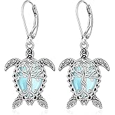 Sea Turtle Earrings for Women Moonstone Tree Of Life Earrings Sterling Silver Dangle Turtles Leverback Hawaii Jewelry Christmas Gifts