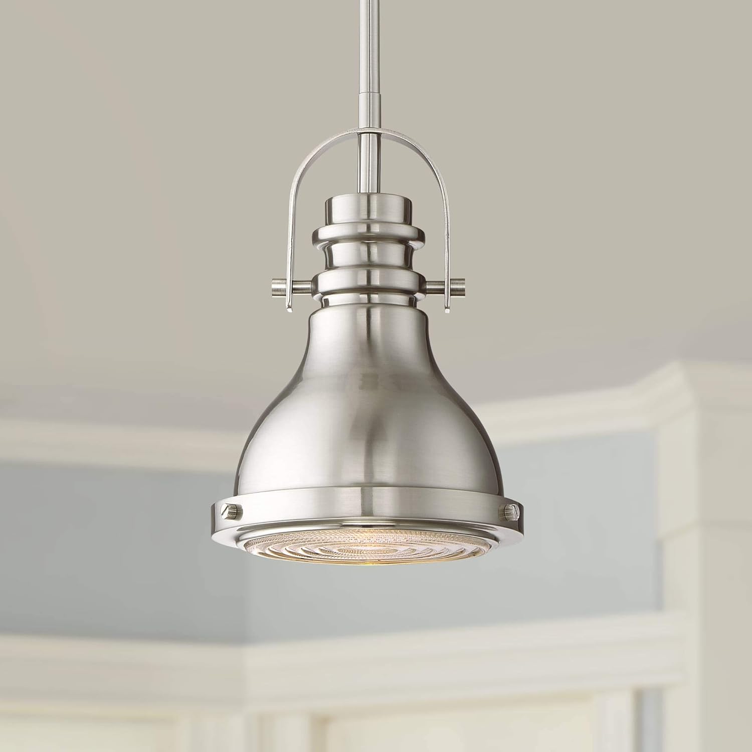 Best L Mini Brushed Nickle Hanging Pendant Light Over Kitchen Counter