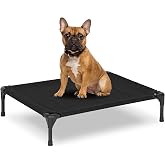 PVY Elevated Dog Bed for Outdoor, Medium Raised Dog Cot with Washable Mesh, Cooling Pet Cot Chew Proof for Outside Camping, 32"x25" Black