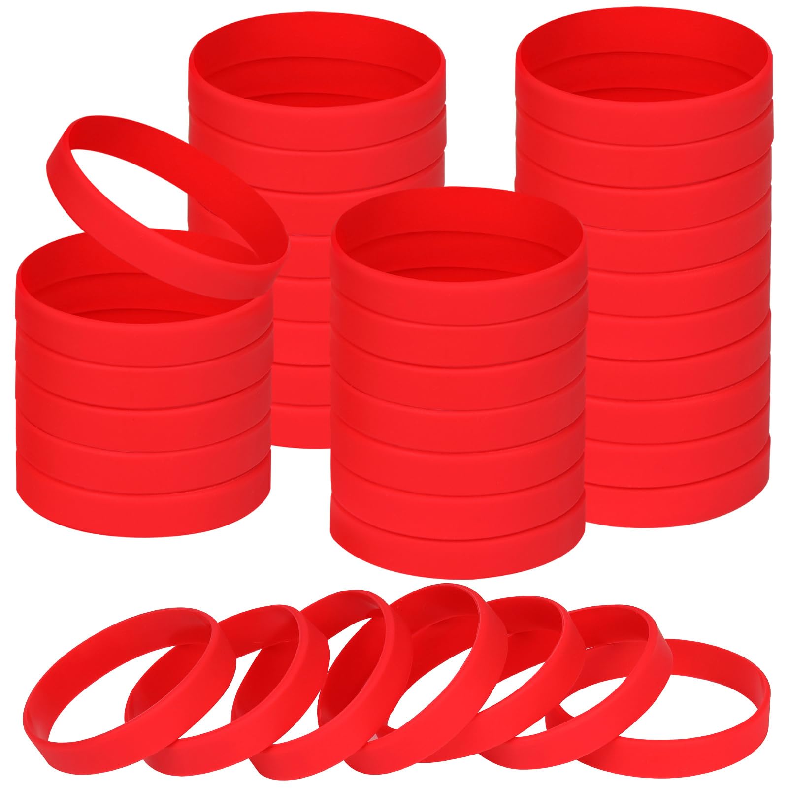 NAHRMY 6.3 inch Silicone Wristbands Blank Red Rubber Bracelets for Kid, 60 pcs Sports Party Silicone Elastic Wristband Bulk Bracelet bands for Children Events School Teacher Supplies
