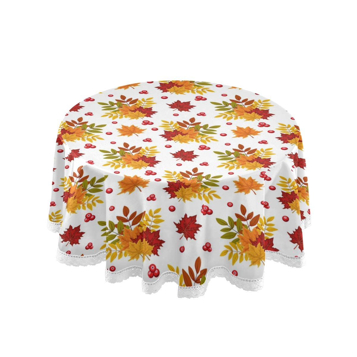JUMBEAR Round Tablecloth Polyester Circular Table Cloth Beautiful Water Resistant Spill Proof Large Table Cover for Dining Kitchen Party 60inch (Maple Leaf)