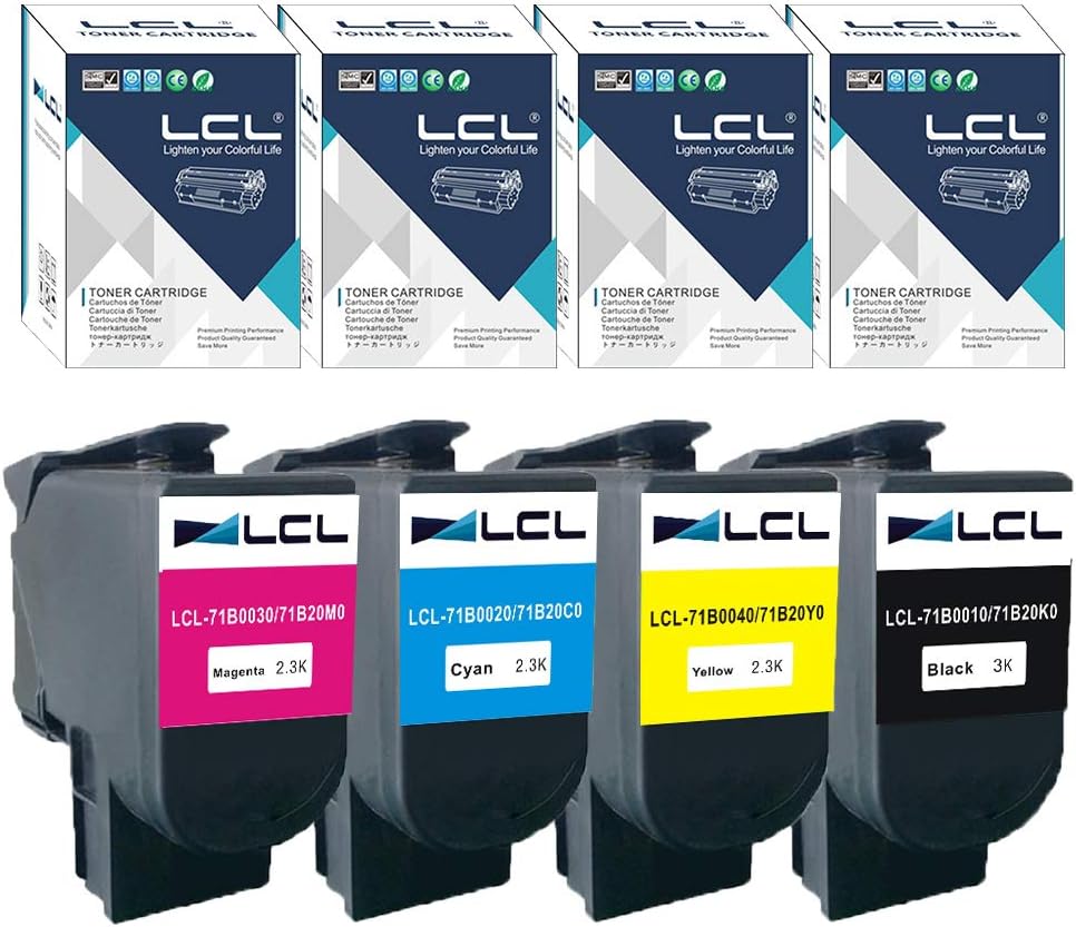LCL Toner Cartridge 71B0010 71B0020 71B0030 71B0040 71B20K0 71B20C0 71B20M0 71B20Y0 CS317 CS317dn CX317 CX317dn CS417 CS417dn CX417 CX417de CS517 CS517de CX517 (4P KCMY) Replacement for Lexmark