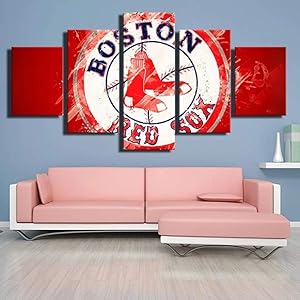 Premium Canvas Art Print Wall Deco XXL Giclee Canvas Print, Wall Art Canvas Picture 5 Pieces Canvas Modern Home Decor Boston Red Sox Red and White