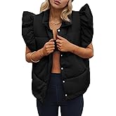 Tankaneo Womens Puffer Vest Ruffle Sleeveless Button Down Winter Warm Padded Gilet Coats