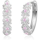 KINGWHYTE Flower Hoop Earrings 925 Sterling Silver for Women Ladies | Hypoallergenic Flower Huggie Earring Anniversary Mother's Day Birthday Jewelry Gifts For Mom Wife Daughter