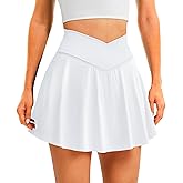 DLOODA Womens Tennis Skirt with Pockets Shorts Crossover High Waisted Athletic Skorts Skirts for Golf Running Workout