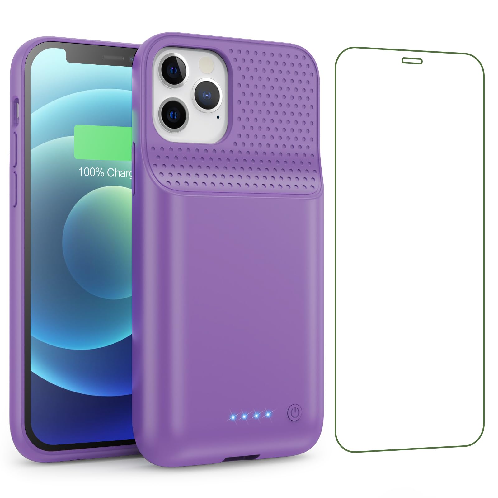QTshine Battery Case for iPhone 12/12 Pro,[2025 Upgraded] 10800mAh Ultra-Slim Portable Extended Charger Case Cover for iPhone 12/12 Pro Charging Case (6.1 Inch)-Purple
