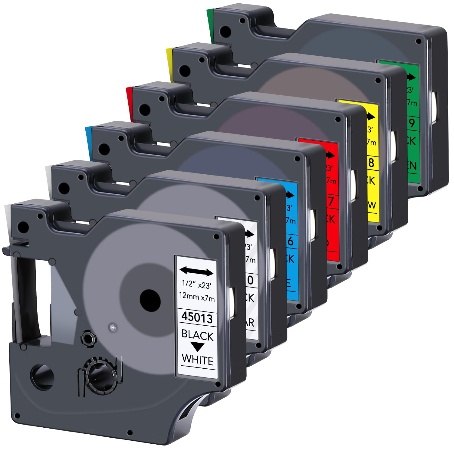 Photo 1 of 6-Pack Compatible with Label Maker Refills D1 Label Tape 45013 45010 45016 45017 45018 45019 1/2 Inch for Dymo LabelManager 160 280 210D 360D 420P Wireless PnP 220P 260P 500TS 450DUO Label Maker