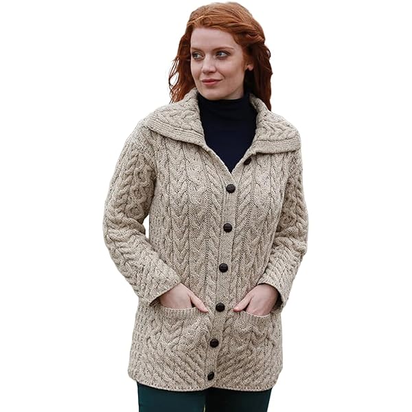 Cárdigan Con Capucha Aran Waterfall Para Mujer / 100 % Lana Merino