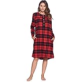 Ashford & Brooks Women's Flannel Plaid Long Sleeve Nightgown Sleepwear