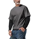 Muscle Alive Men's Fake 2-Piece Layered Solid Shirts Casual Pullover | Casual Tee Shirts Loose Fit, Daily Use, Gym Workout Sports Running Bodybuilding