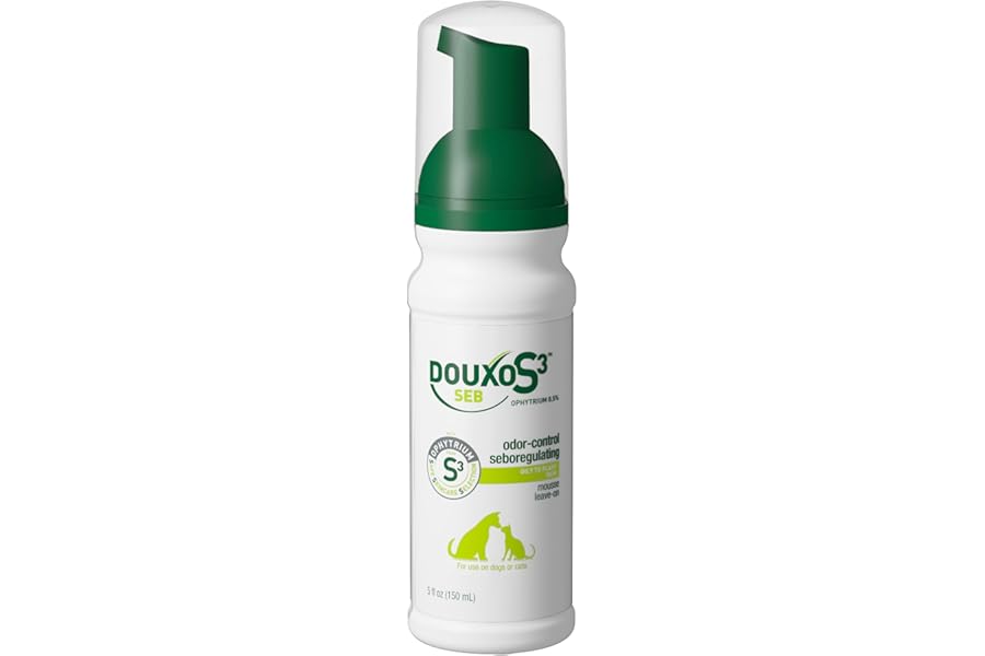 Douxo S3 Seb Mousse, Contains 0.5% Ophytrium, Odor Control & Seboregulating, For Oily to Flaky Skin, Seborrhea, For Dogs and Cats, 5.1 fl. oz. (150mL)