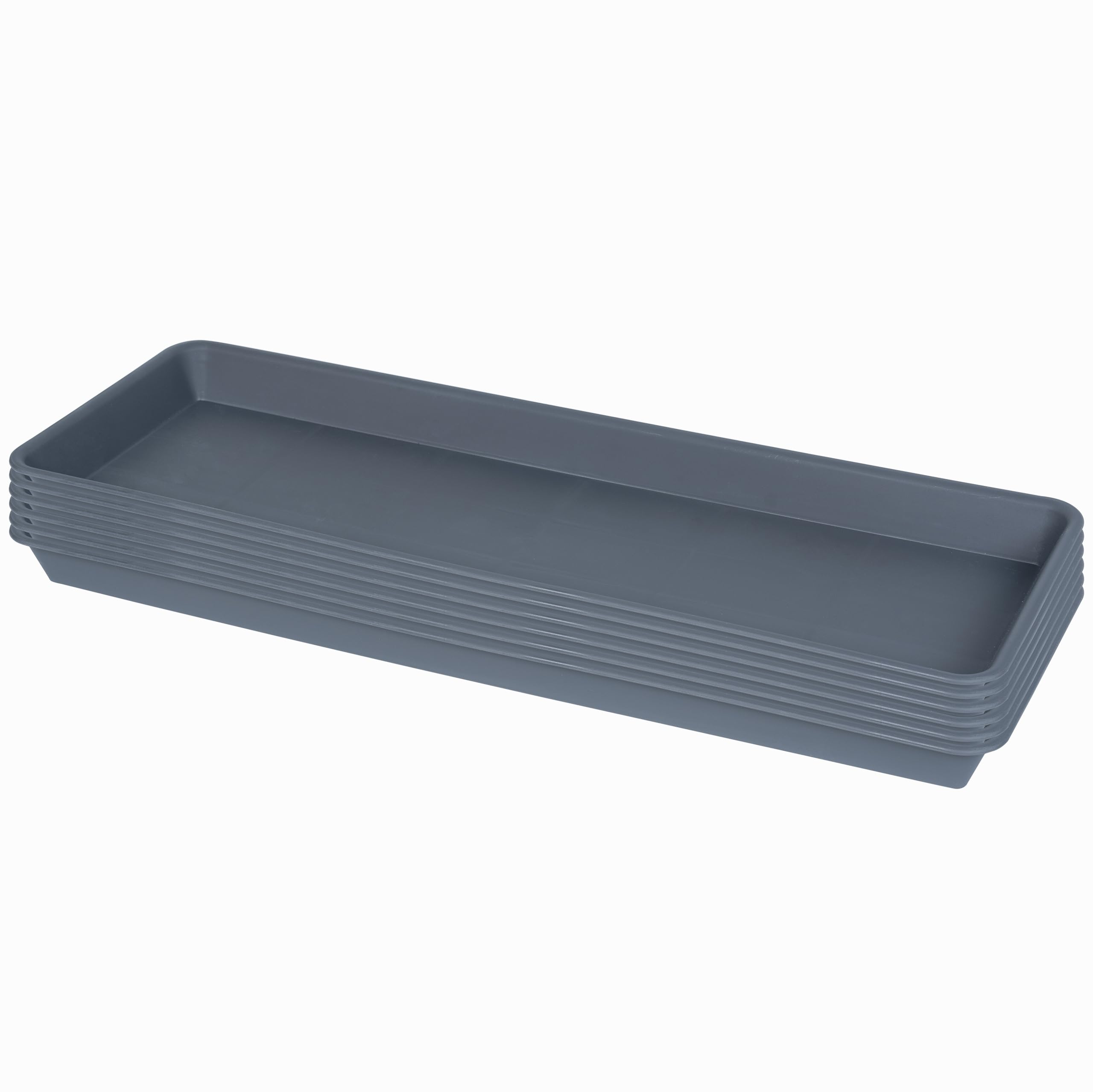 Photo 1 of VUWEZ 6 Pack Rectangular Plastic Plant Tray Saucer, Gray, 6.5 X 13 Inch, Indoor/Outdoor, High Load Bearing, Water Resistant